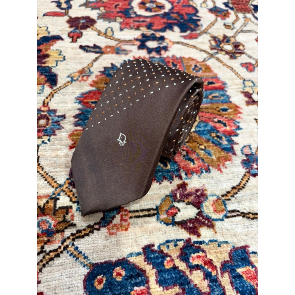 Christian Dior Cravates Brown Micro Dot Tie – Vintage Polyester – Made in USA/NY